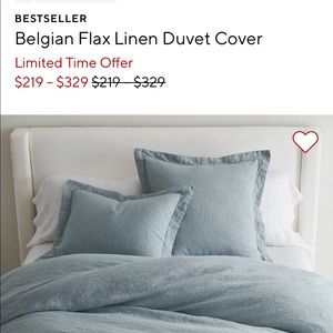 Pottery Barn Belgian Flax Linen Queen Duvet Cover and 2 Euro Shams